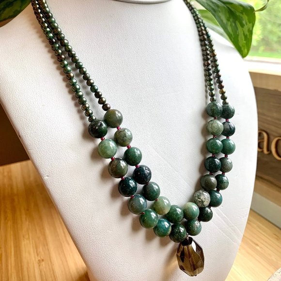 Green pearl & topaz multistrand necklace - Picture 2 of 7